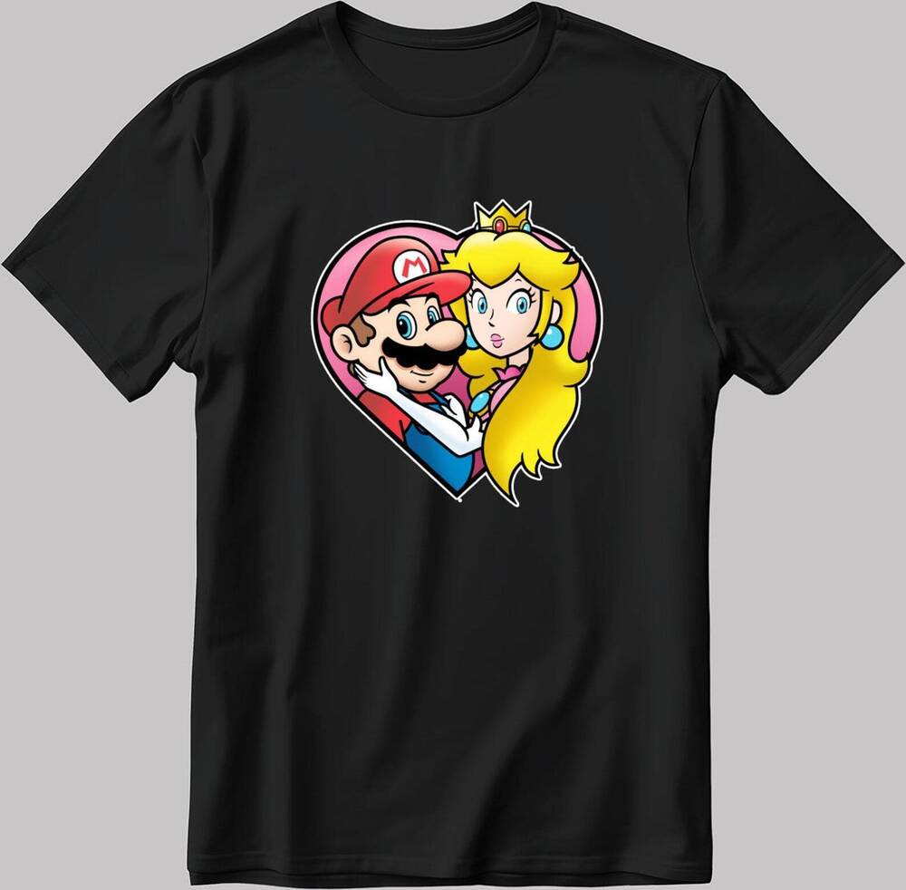Super Mario And Princes Short Sleeve T Shirt Black